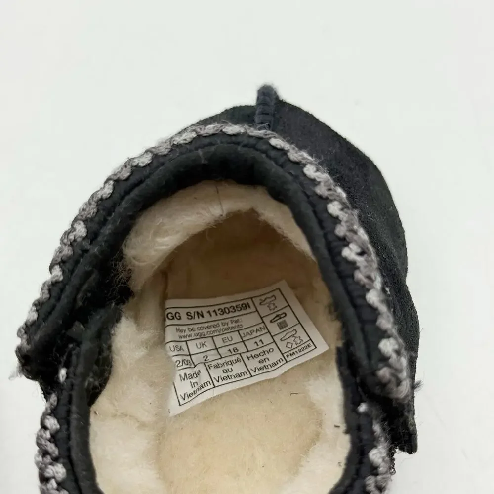 UGG Baby Tasman Slippers US 02/03 Small Black Suede NIB